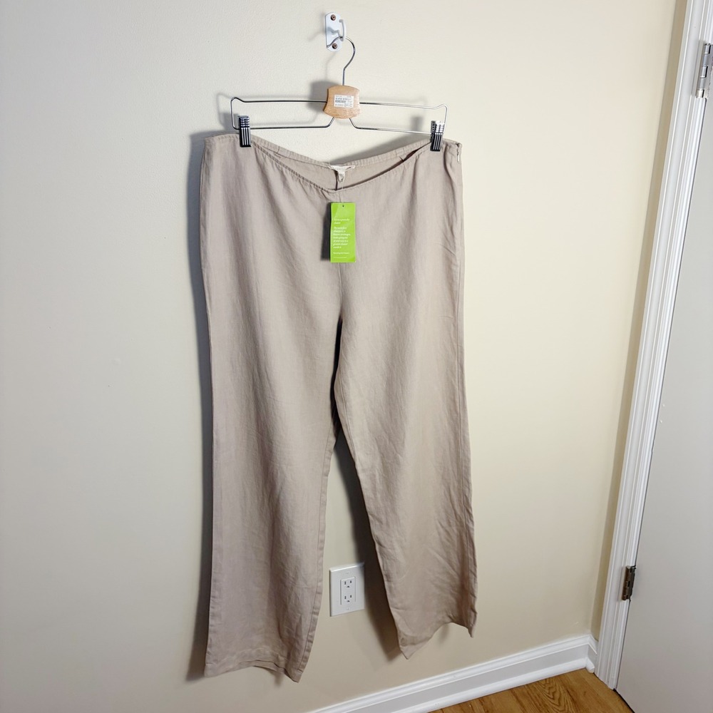 Eileen Fisher Pants Womens M Beige 100% Linen Wide Leg Side Zip Casual Trousers - Picture 7 of 8